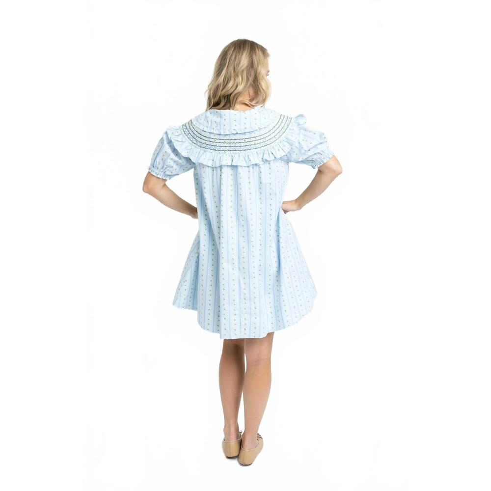 NEW KARLIE the juliette peter pan stitch dress in baby blue blossom stripe - Picture 2 of 4